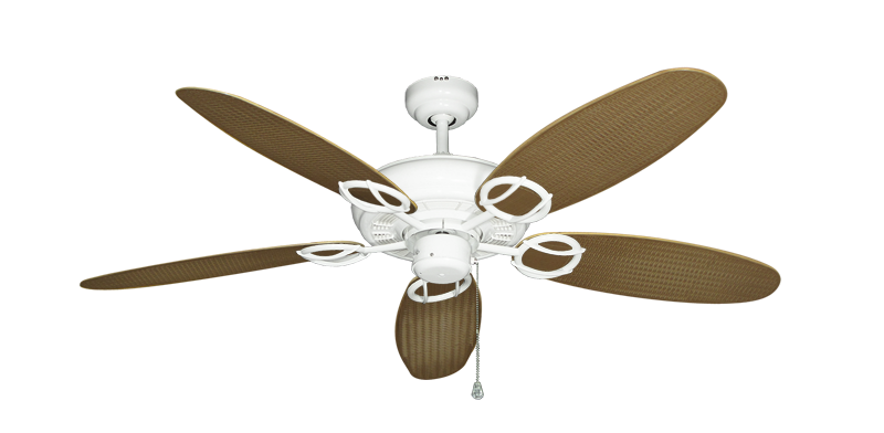 Trinidad Ceiling Fan In Pure White With 52 Outdoor Wicker Tan