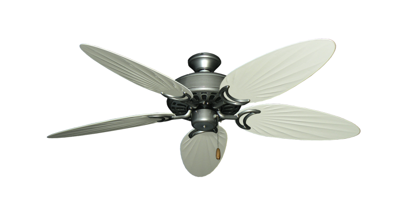 Dixie Belle Brushed Nickel with 52" Outdoor Palm Antique White Blades